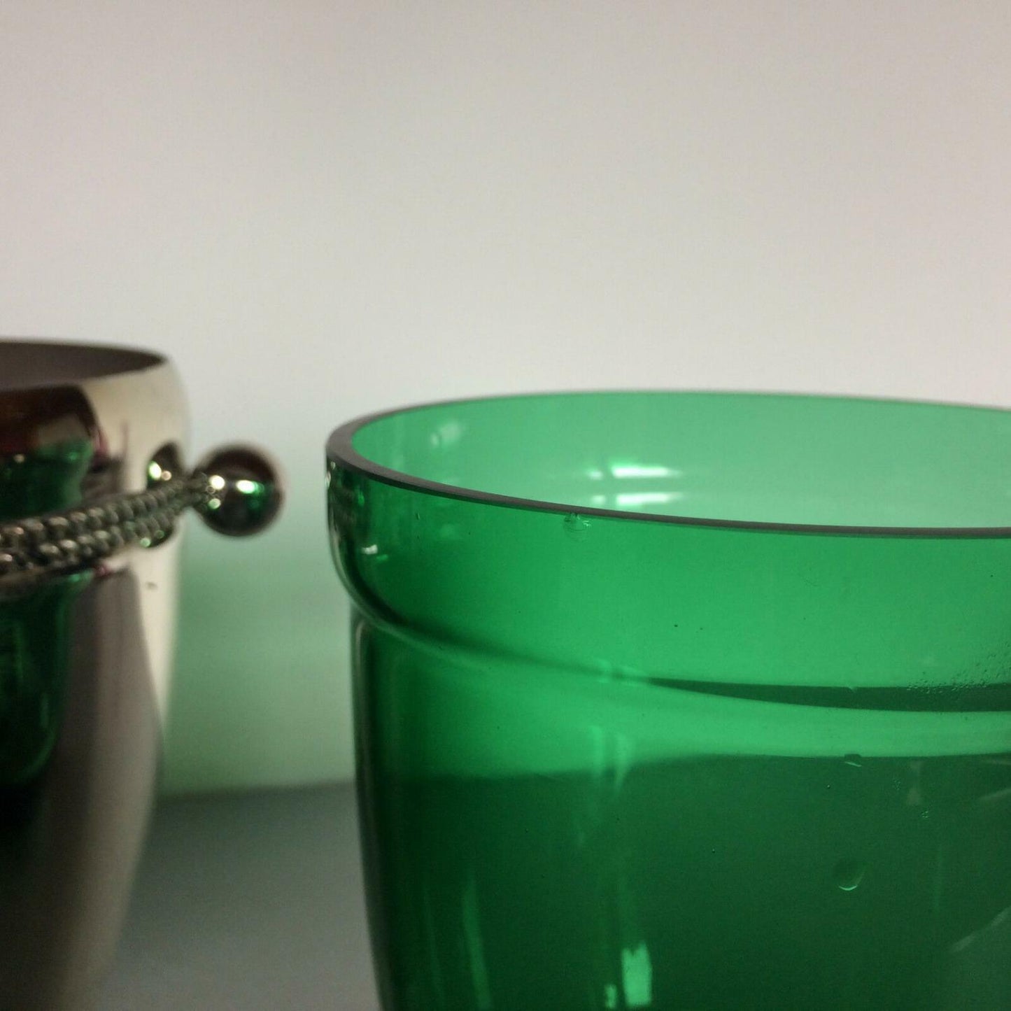 Eiswürfeleimer silber mit Einsatz Glas grün 60er 70er versilbert H 13 cm
