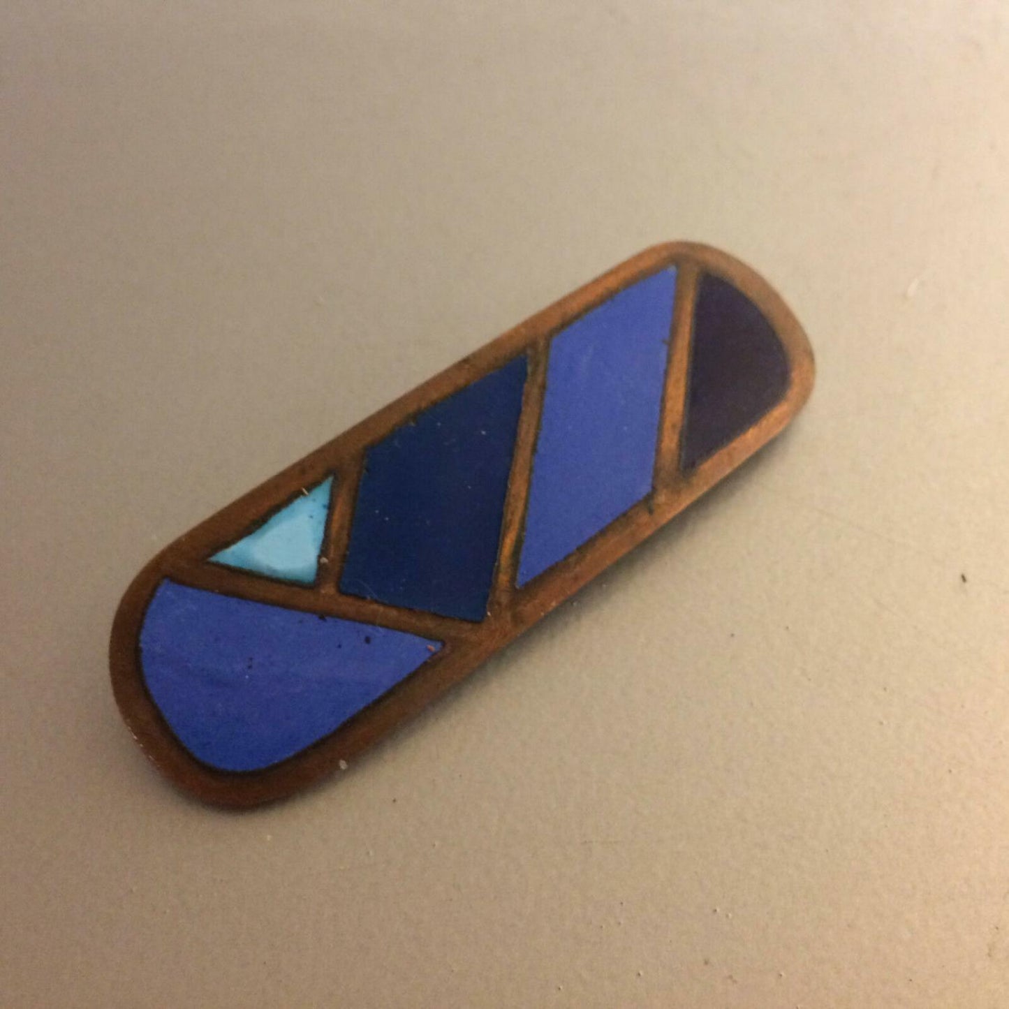 Emaille Brosche 6,5 cm blau Kupfer emailliert Email