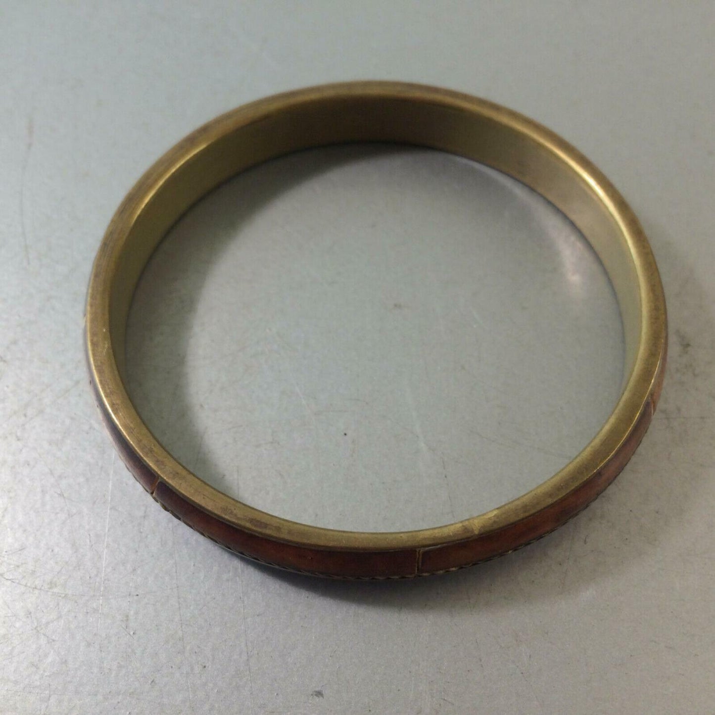 Vintage Armreif Armkette 50er 60er Messing Holz innen D 6,5 cm