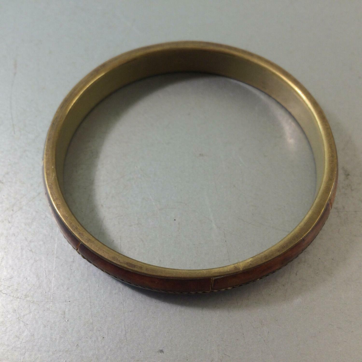 Vintage Armreif Armkette 50er 60er Messing Holz innen D 6,5 cm