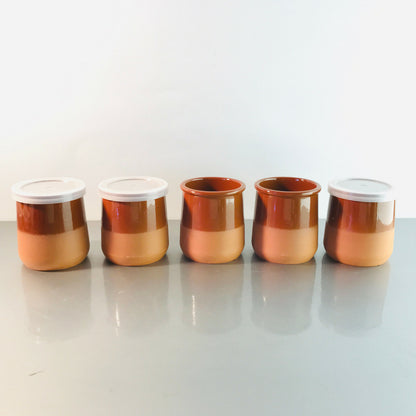 5 x TONKERAMIK Keramikdosen Deckeldosen Ton Keramik glasiert 7,8 cm