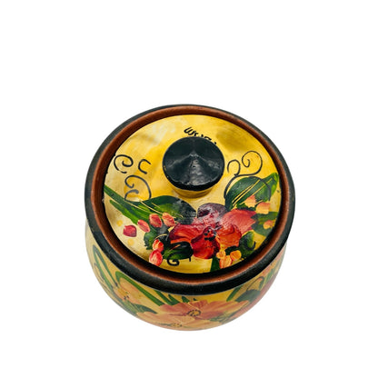 Alte Dose Keramik Deckeldose H 12 cm Keramikdose & Deckel bemalt mit Blumen
