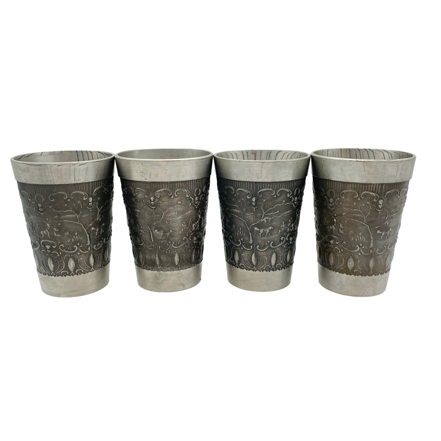 ha ha Zinn Zinnbecher Zinn 4er Becher 11,5 cm Trinkbecher MID CENTURY (punziert)