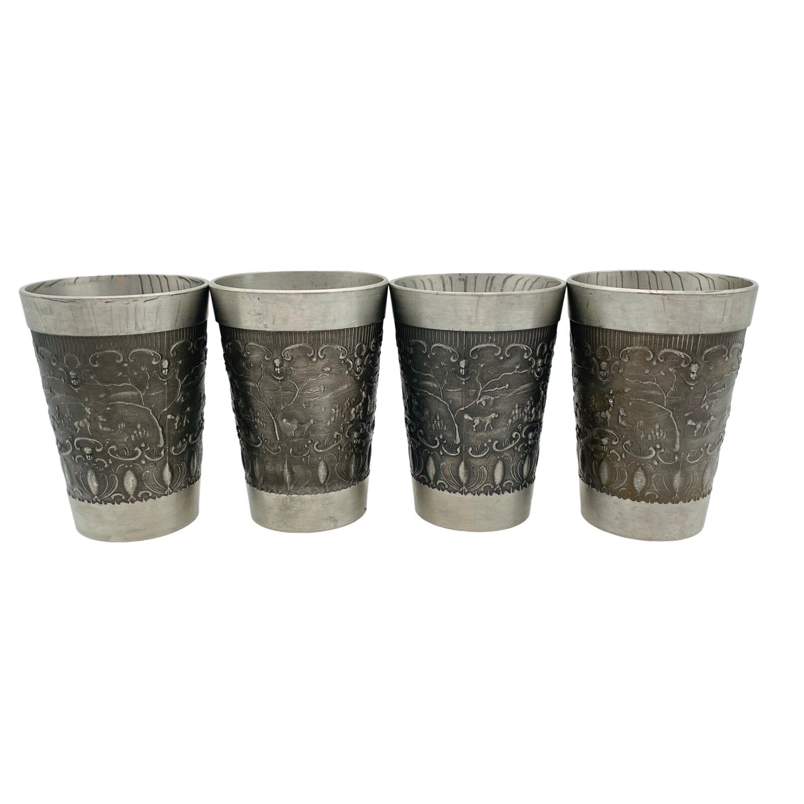 ha ha Zinn Zinnbecher Zinn 4er Becher 11,5 cm Trinkbecher MID CENTURY (punziert)