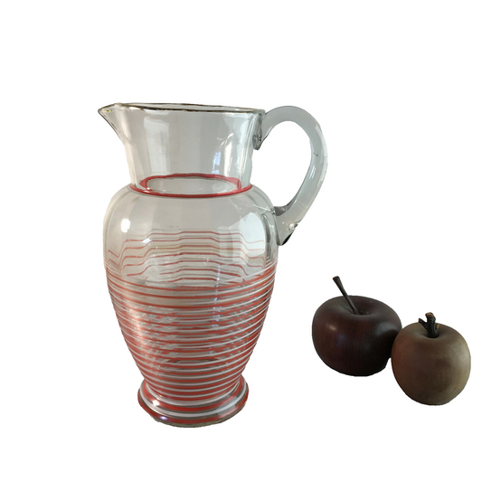 MID CENTURY Kanne bemalt Glas Karaffe Saftkrug 23,5 cm 50er 60er Vintage