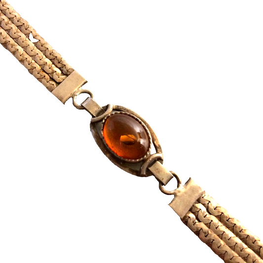 ARMBAND versilber 925 Bernstein und punziert Art Déco 17 cm 