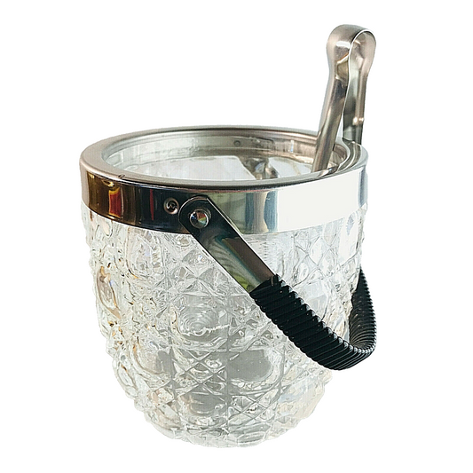 Eiswürfeleimer Eiseimer GLAS geschliffen mit Edelstahl Halter 12,3 cm