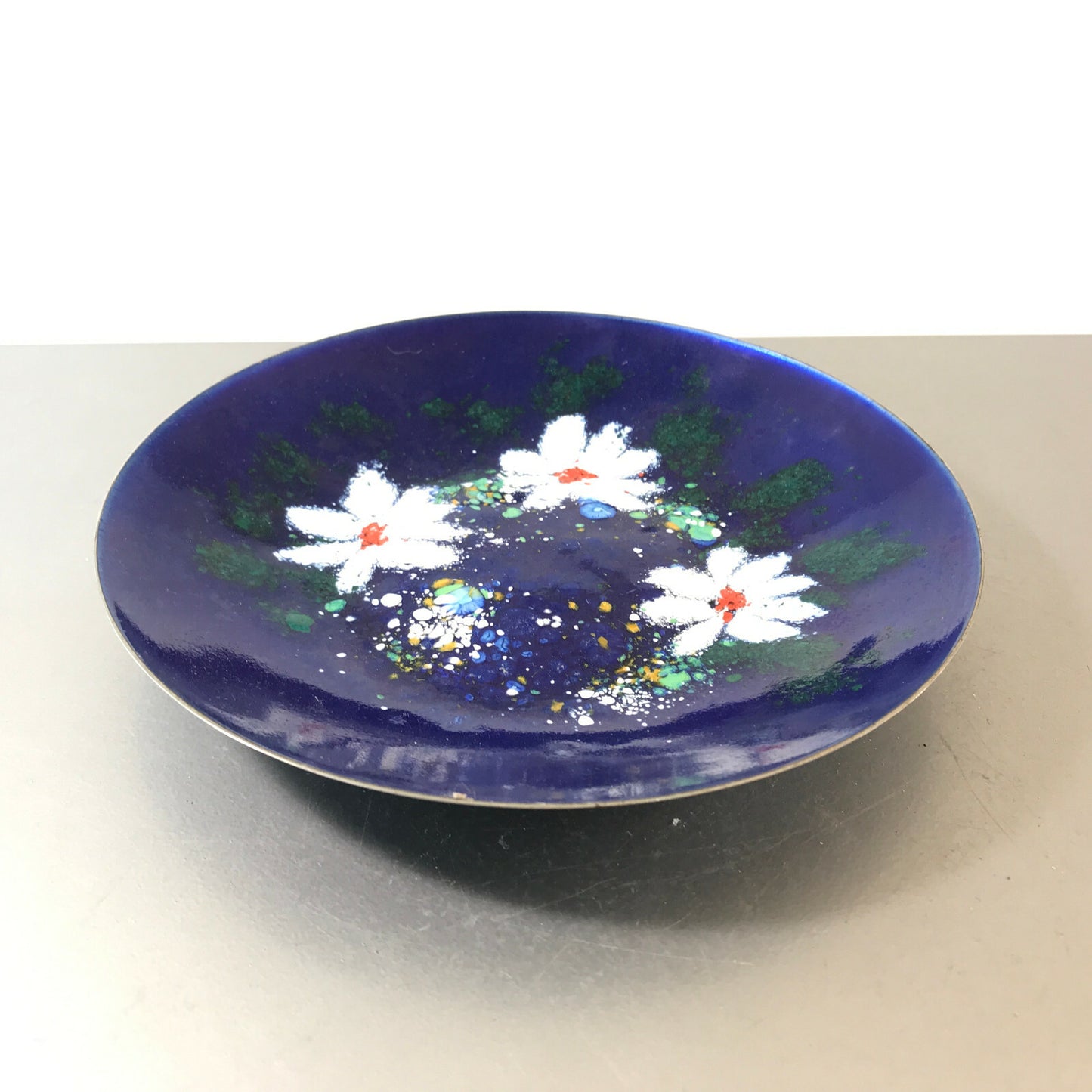 MID CENTURY Emaille Schale D 17,5 cm 50er Vintage Teller blau