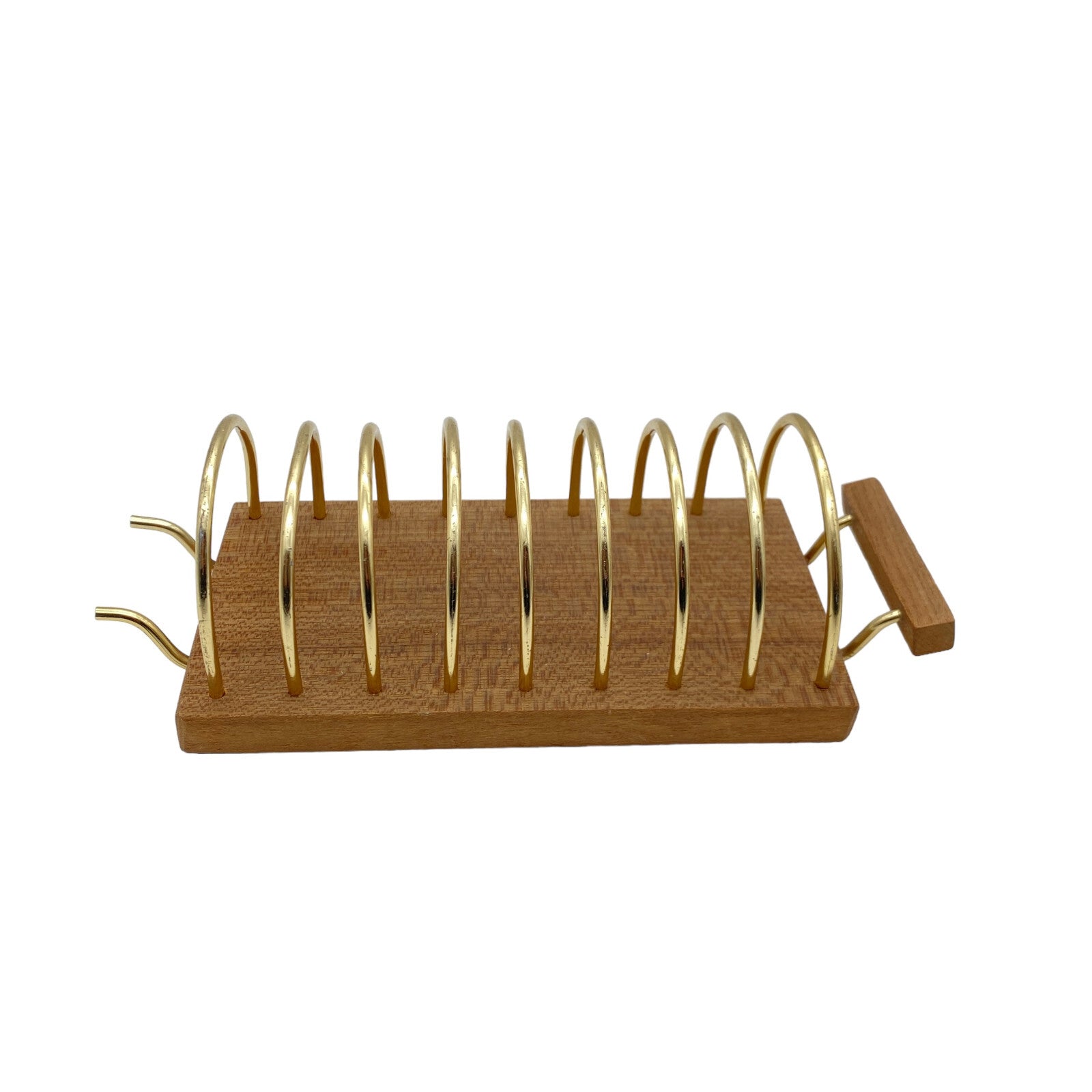 Toasthalter Briefhalter Teak VINTAGE 60er Holz  21 cm ALU gold Dekoration Büro