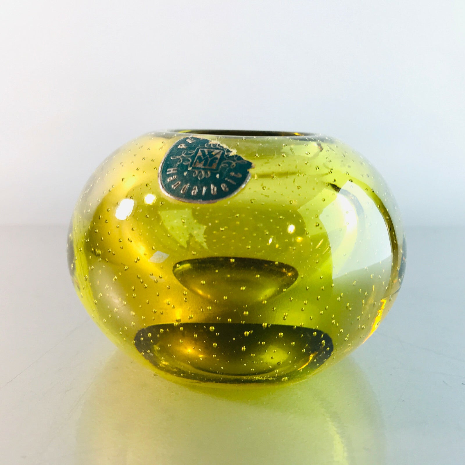 WMF Vase GLAS Glasvase 50er 60er 6,5 cm Luftblasen Walter Dexel gelb
