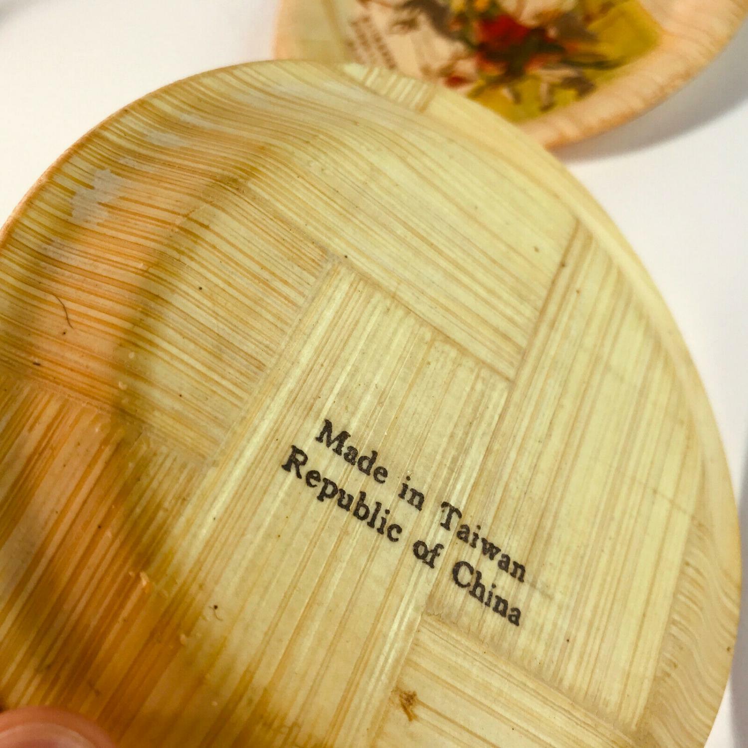 6er Set Untersetzer Taiwan CHina Gläser 50er 60er Holz bemalt 10,8 cm