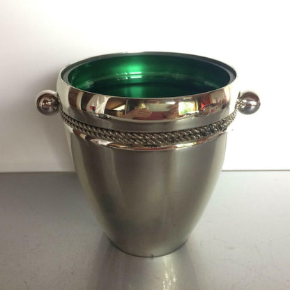 Eiswürfeleimer silber mit Einsatz Glas grün 60er 70er versilbert H 13 cm