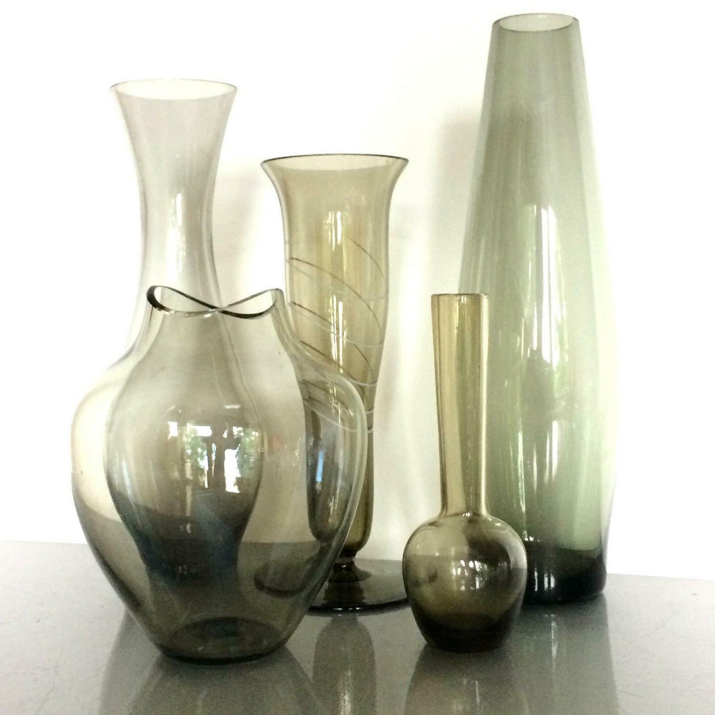 Vasen Gläser KONVOLUT 50er 60er MID CENTURY Rauchglas Vase welliger Rand