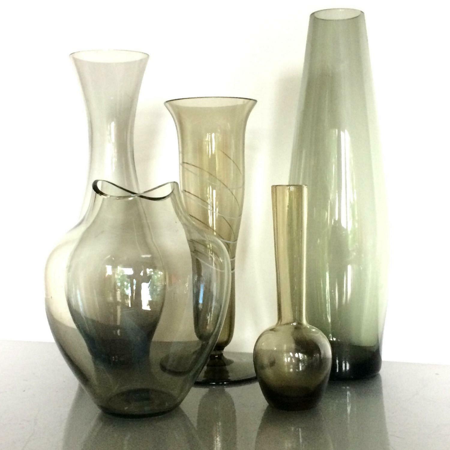 Vasen Gläser KONVOLUT 50er 60er MID CENTURY Rauchglas Vase welliger Rand