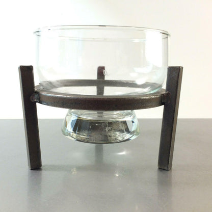 Kerzenhalter Glaseinsatz GUSSEISEN Eisen Halter 70er 60er Glas D 9,8 cm