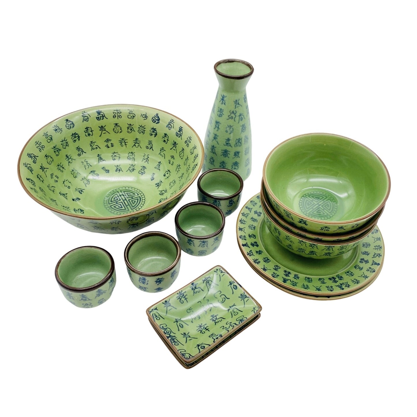 Porzellan Schalen Schüssel grün Schriftzeichen asiatisch Teeschalen Set
