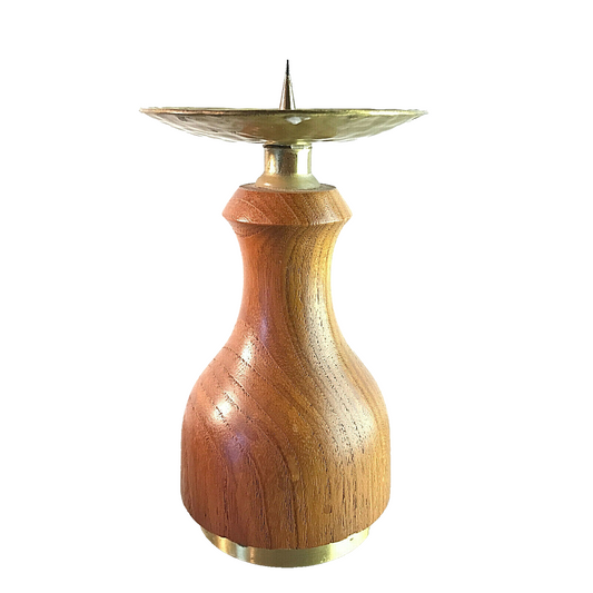 Vintage Kerzenhalter Messing Holz 50er 60er MID CENTURY 13 cm 