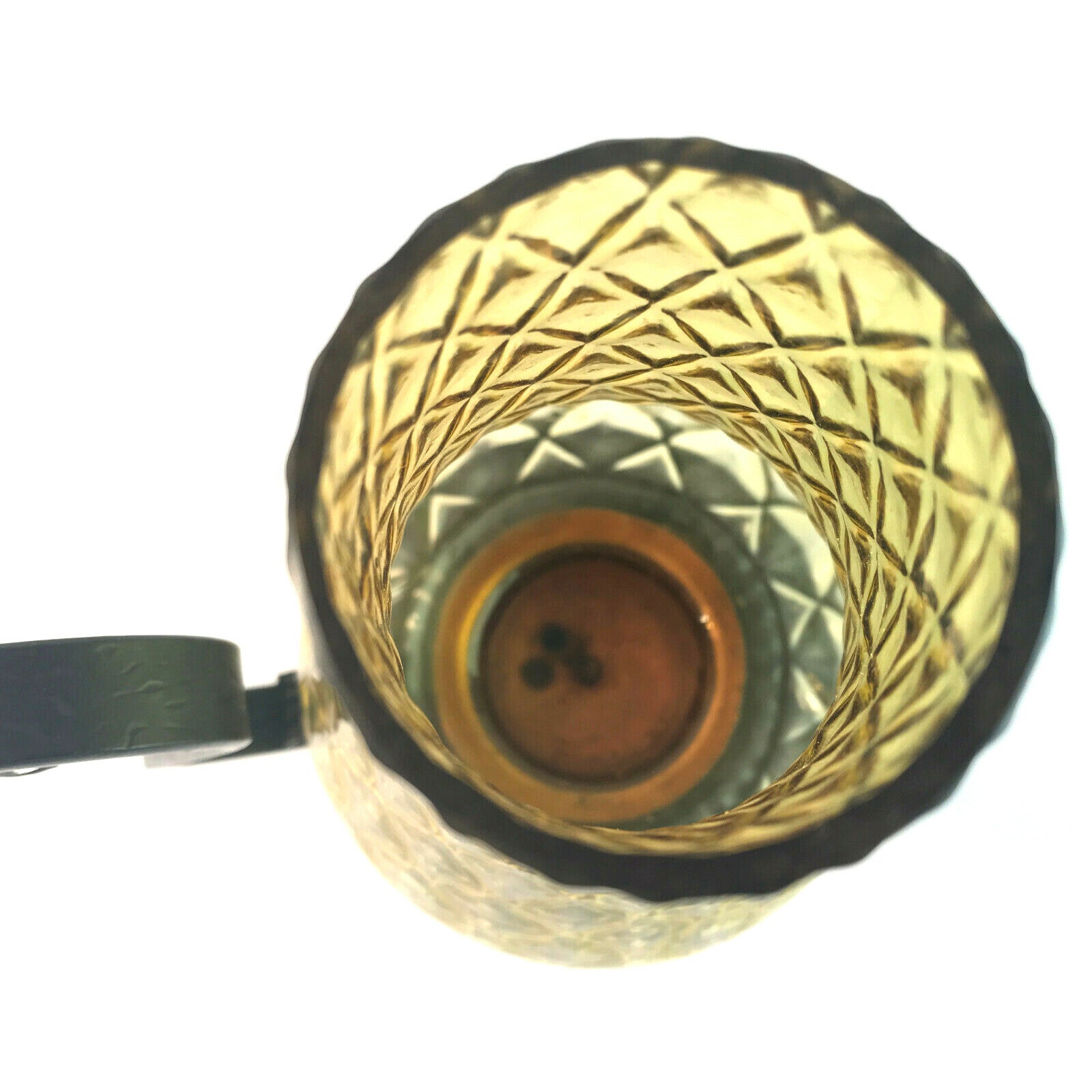 Kerzenhalter Windlicht Glas Schirm 21 cm 60er Kerzenständer Metall gelb