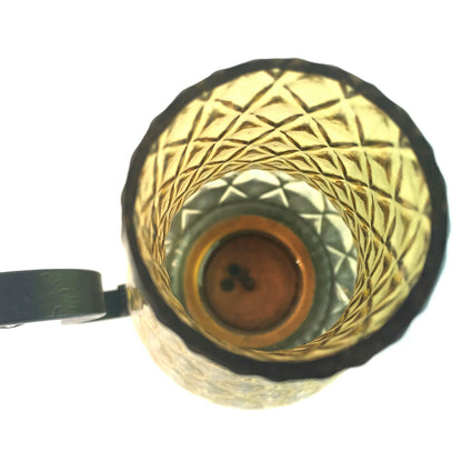 Kerzenhalter Windlicht Glas Schirm 21 cm 60er Kerzenständer Metall gelb