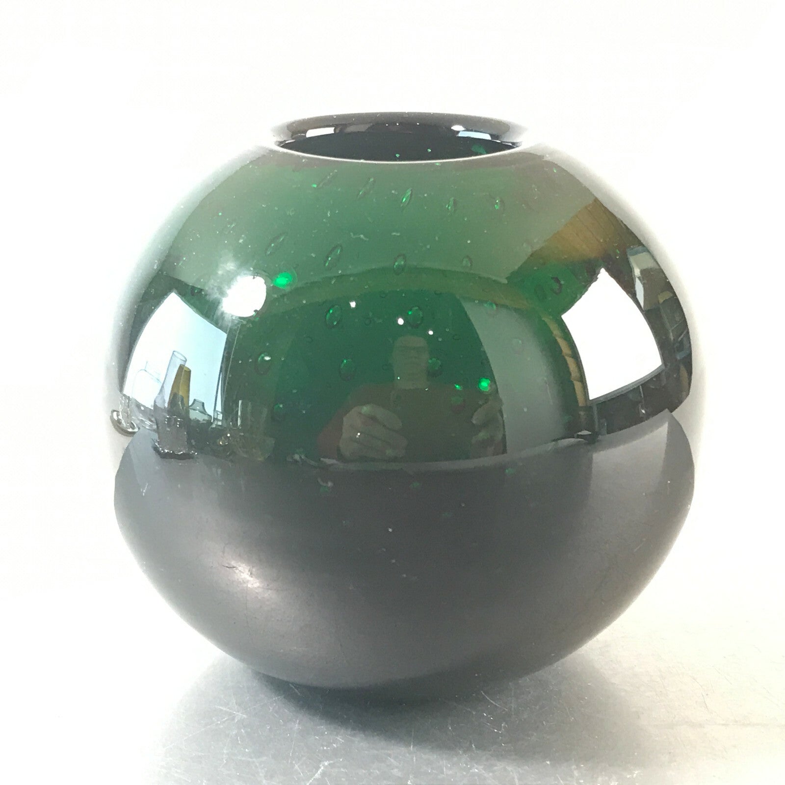 HIRSCHBERG Vase Lufteinschlüsse Blasen Glas 60er 70er H 9 cm grün