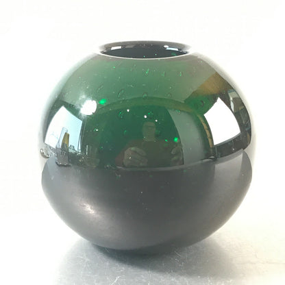 HIRSCHBERG Vase Lufteinschlüsse Blasen Glas 60er 70er H 9 cm grün