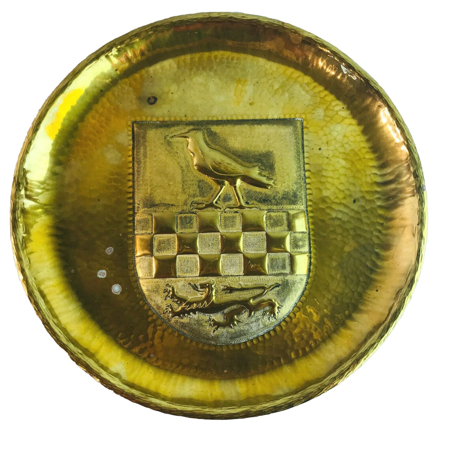 Messing Schale Teller Wappen Drache Rabe Art Déco 20er 30er (punziert KB) 