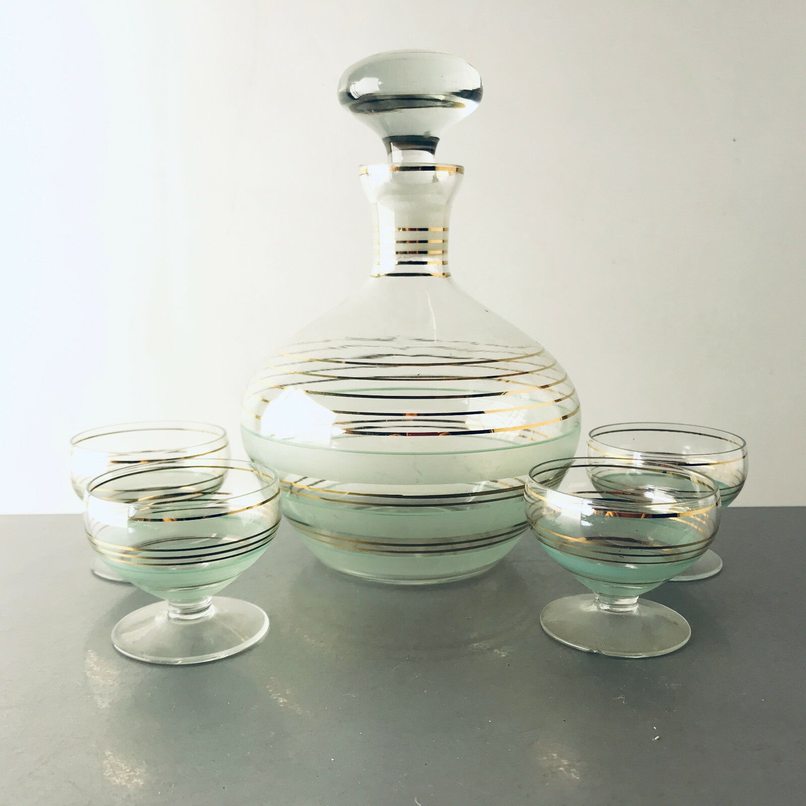 MID CENTURY Kanne Glas Karaffe Flasche Gold 19cm 50er 60er Vintage Gläser