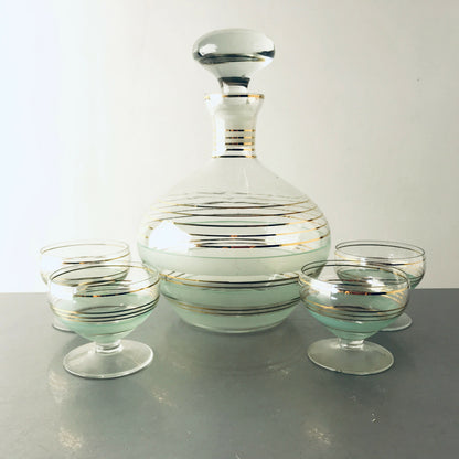 MID CENTURY Kanne Glas Karaffe Flasche Gold 19cm 50er 60er Vintage Gläser
