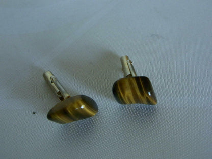 Alte MANSCHETTENKNÖPFE Manschetten CUFFLINKS silbern TIGERAUGE Stein