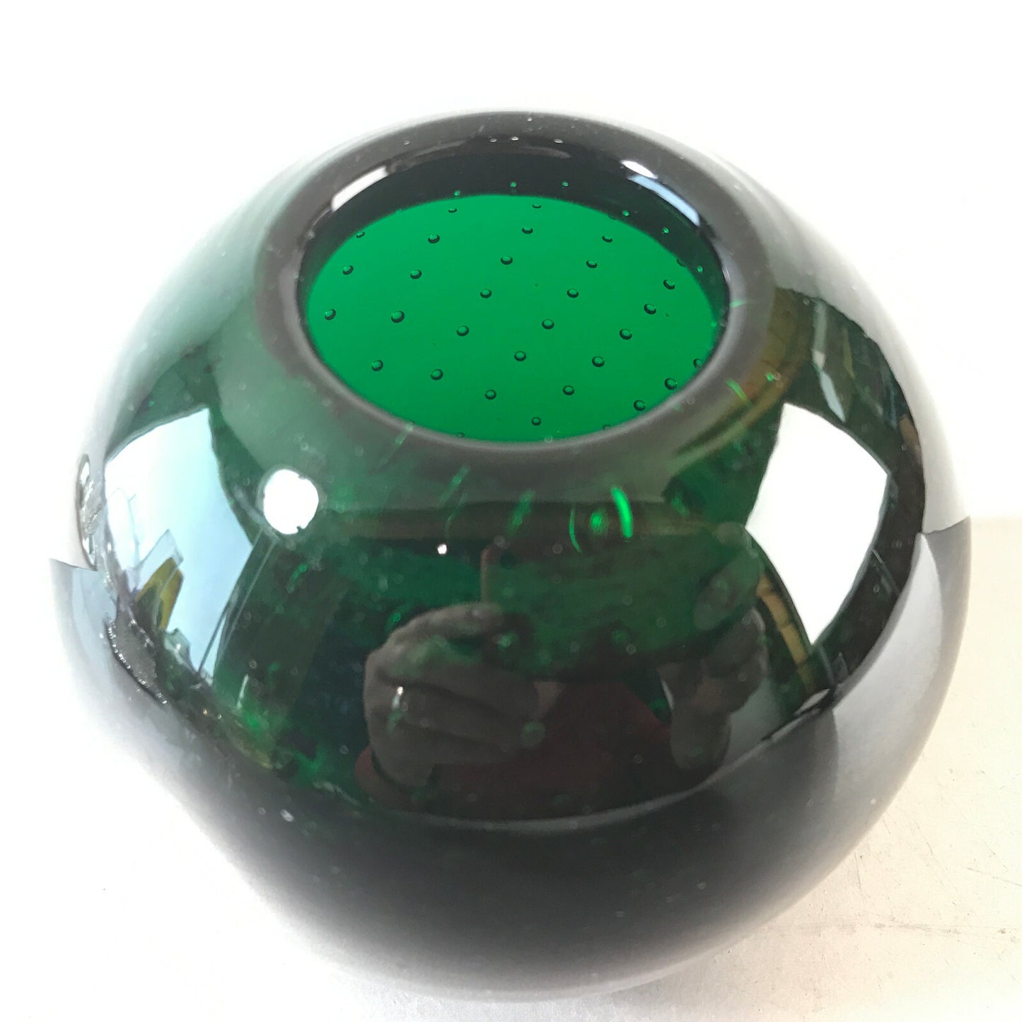 HIRSCHBERG Vase Lufteinschlüsse Blasen Glas 60er 70er H 9 cm grün