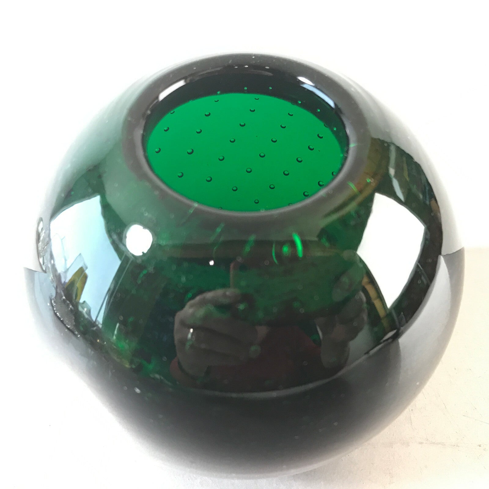 HIRSCHBERG Vase Lufteinschlüsse Blasen Glas 60er 70er H 9 cm grün