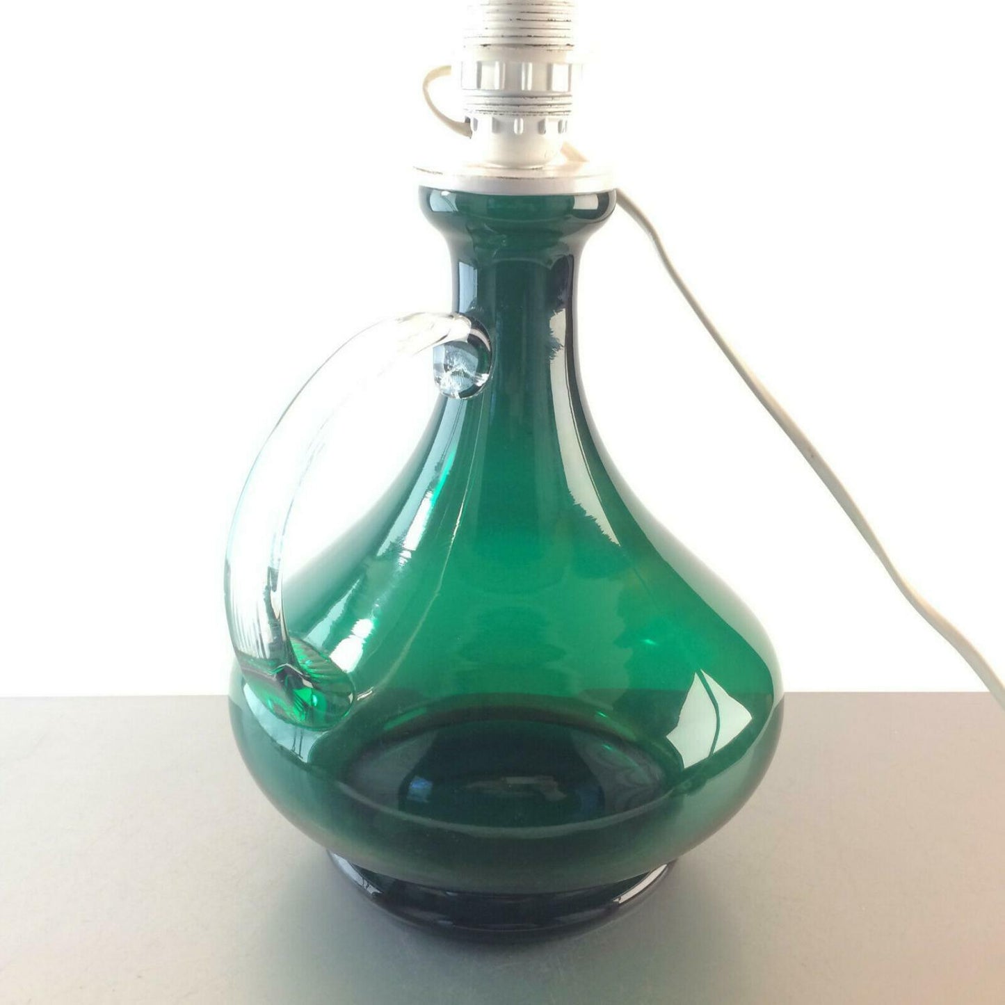 Lampenfuß Leuchte Glas grün ITALY 29 cm + SCHIRM 50er 60er 70er Lampe 