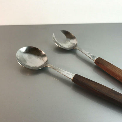 Vintage SALATBESTECK 60er Jahre HOLZ Edelstahl Germany 25 cm