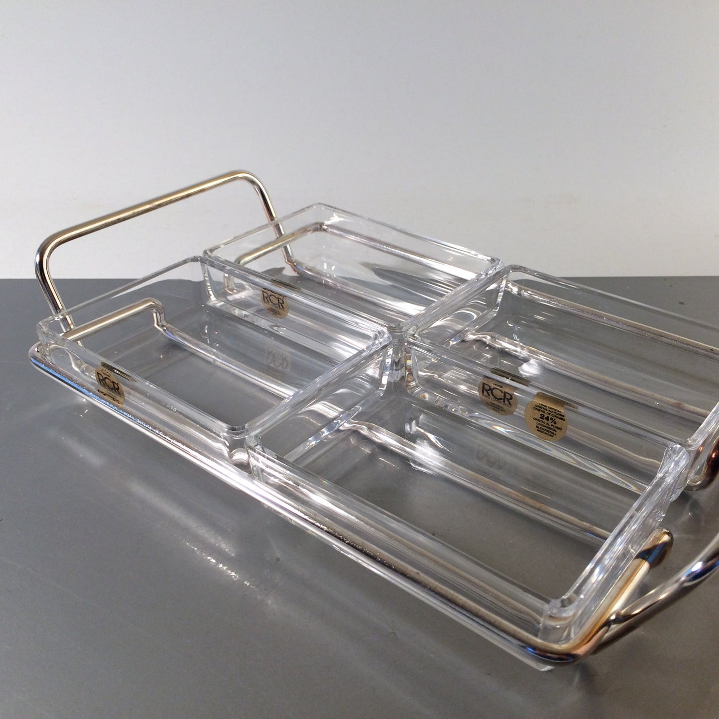 RCR Italia Schälchen Tablett Schalen Glas versilbert SHERATONN
