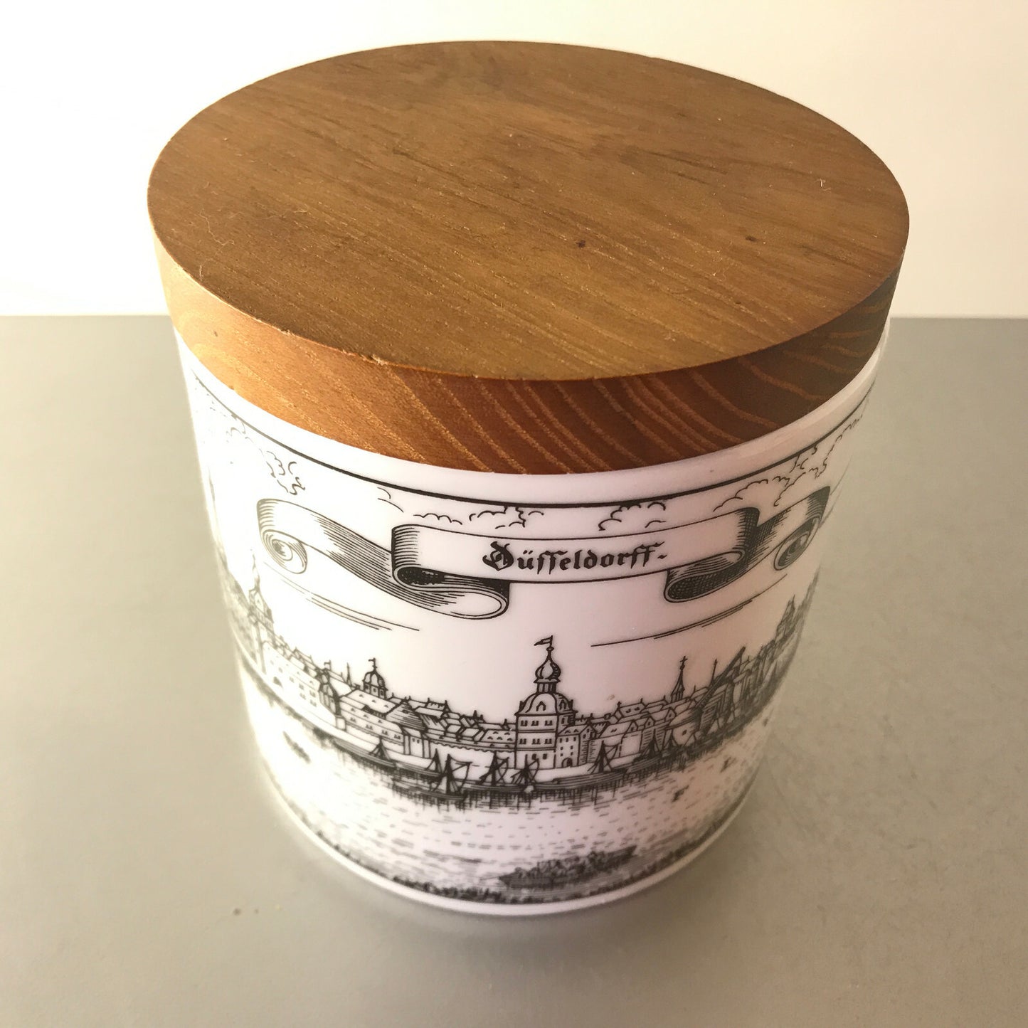 Düsseldorf Porzellan Dose Deckeldose 11,3 cm HOLZ 50er 60er MID CENTURY 