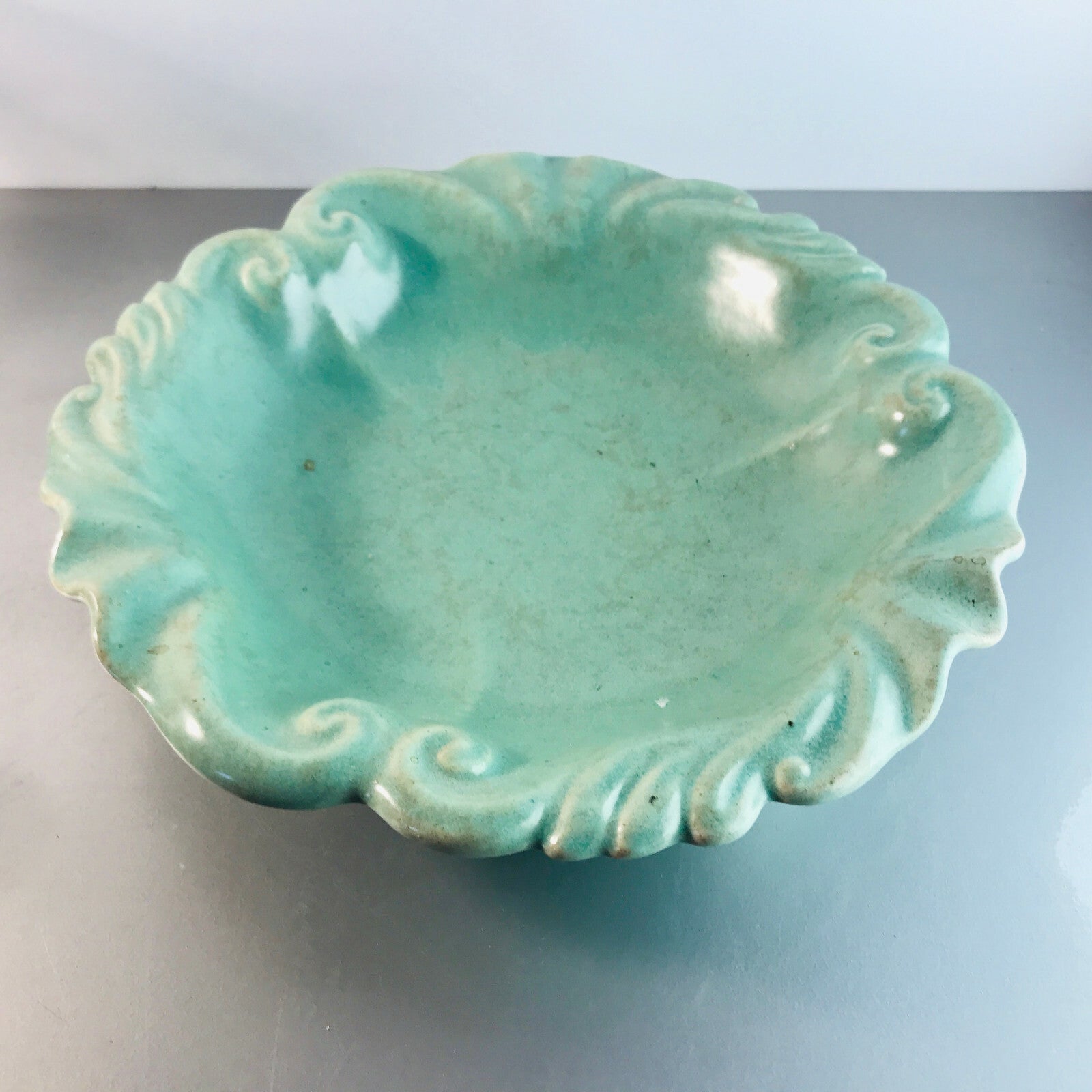 VINTAGE 50er 60er Keramik MID CENTURY pastell grün Schale Schüssel D 27 cm