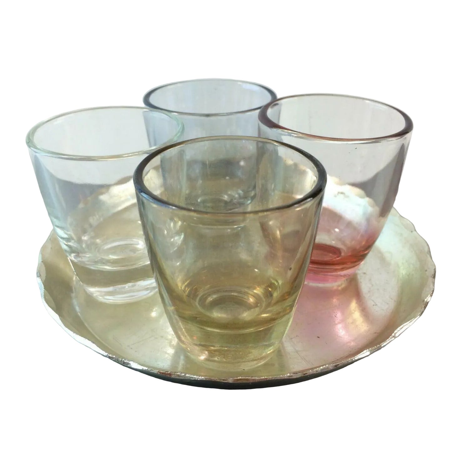 Schnapsgläser irisierend 50er 60er Tablett MID CENTURY Gläser Likörgläser