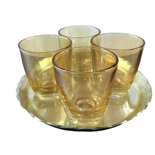 Schnapsgläser irisierend 50er 60er Tablett MID CENTURY Gläser Likörgläser