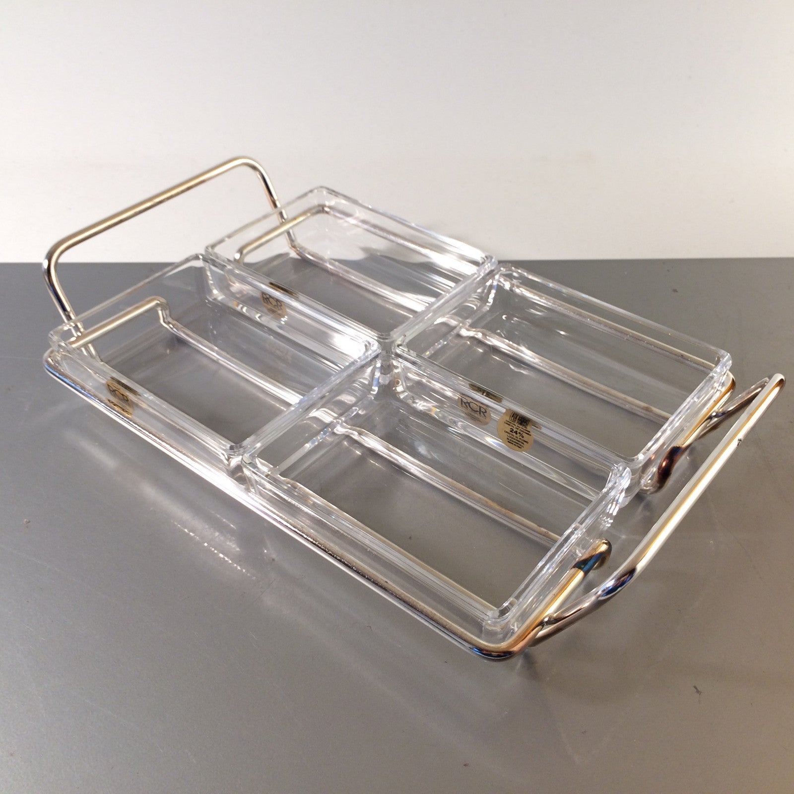RCR Italia Schälchen Tablett Schalen Glas versilbert SHERATONN
