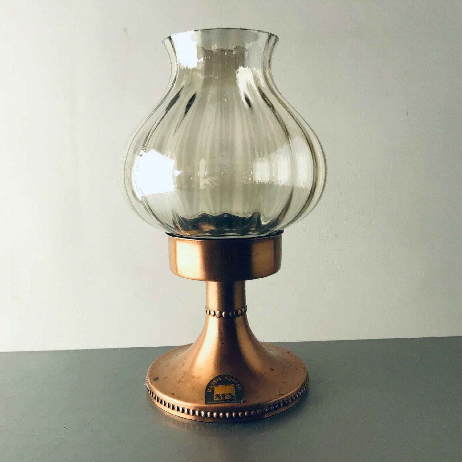 SKS Vintage Windlicht Kerzenhalter Kupfer Glas 22 cm  60er MID CENTURY