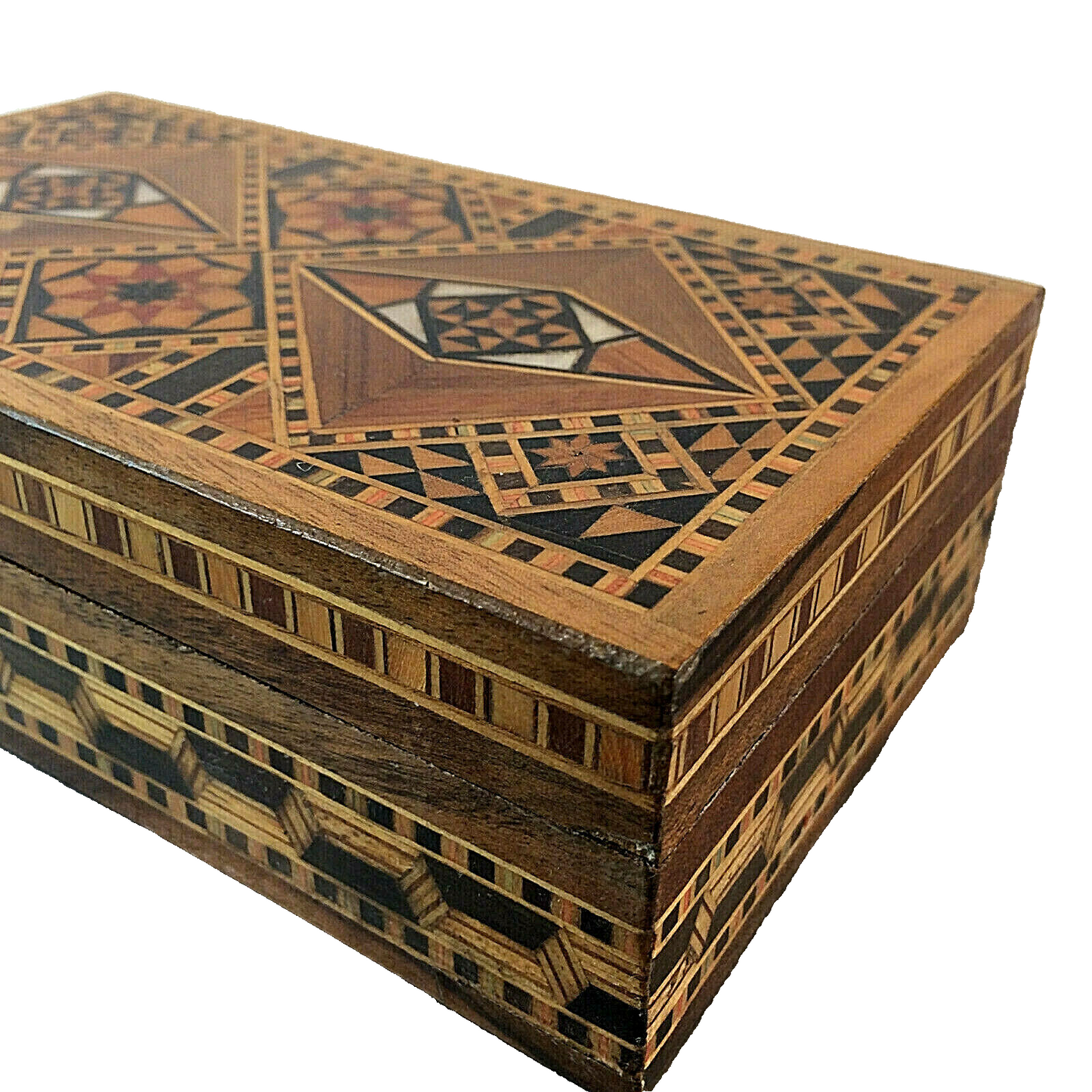 MID CENTURY Holz Dose 50er 60er Intarsien Deckeldose 5,2 x 10,4 x 18,2cm
