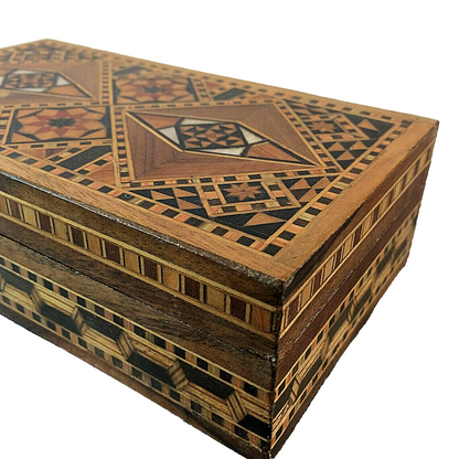 MID CENTURY Holz Dose 50er 60er Intarsien Deckeldose 5,2 x 10,4 x 18,2cm