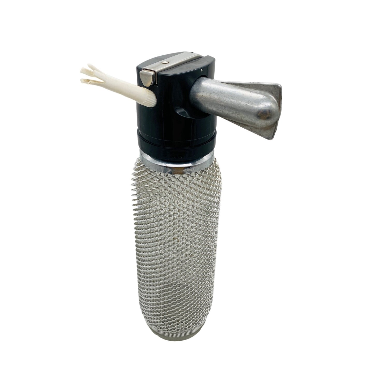 Sodaflasche Netz Vintage 60er 70er Sodasiphon Metall silber Siphon Glasflasche
