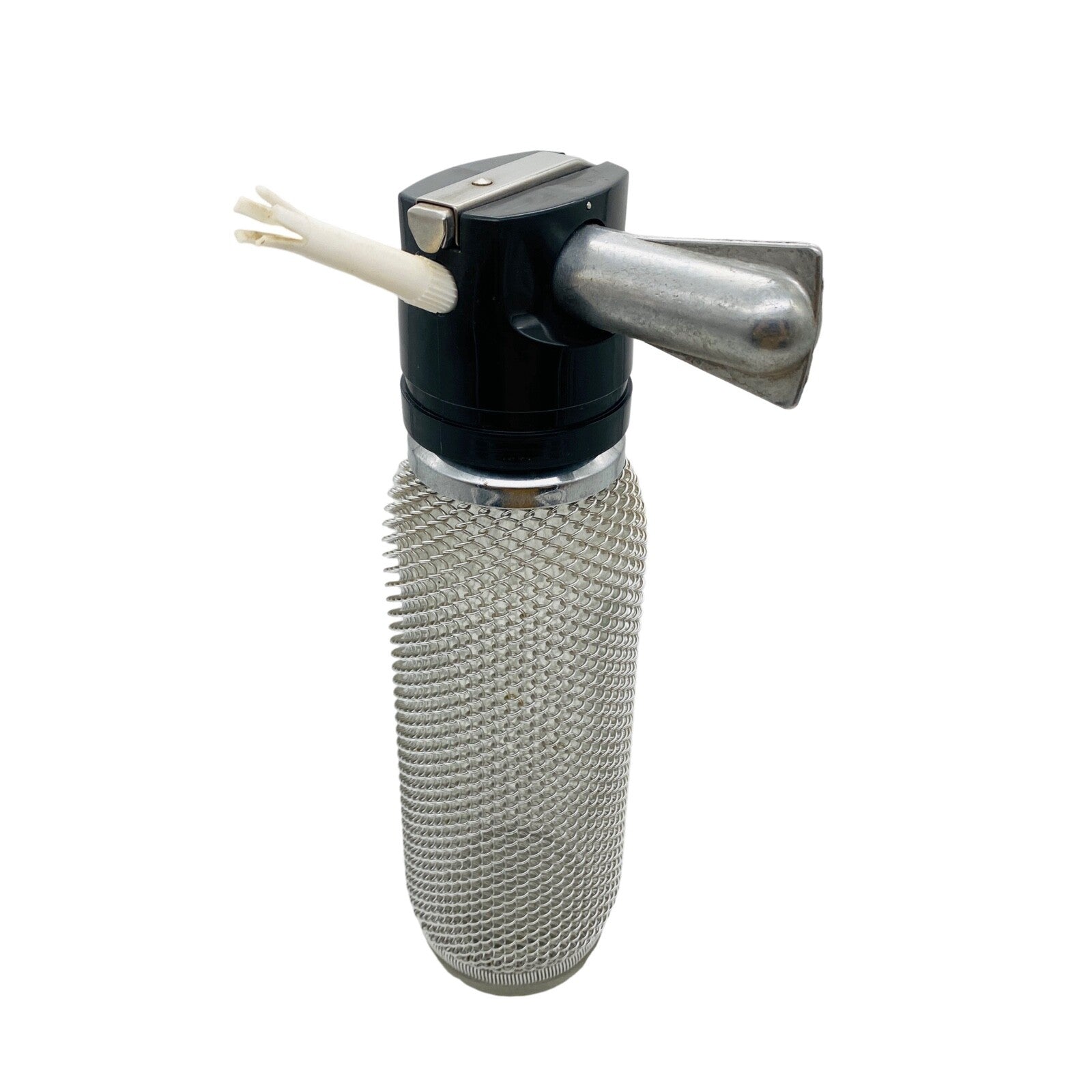 Sodaflasche Netz Vintage 60er 70er Sodasiphon Metall silber Siphon Glasflasche