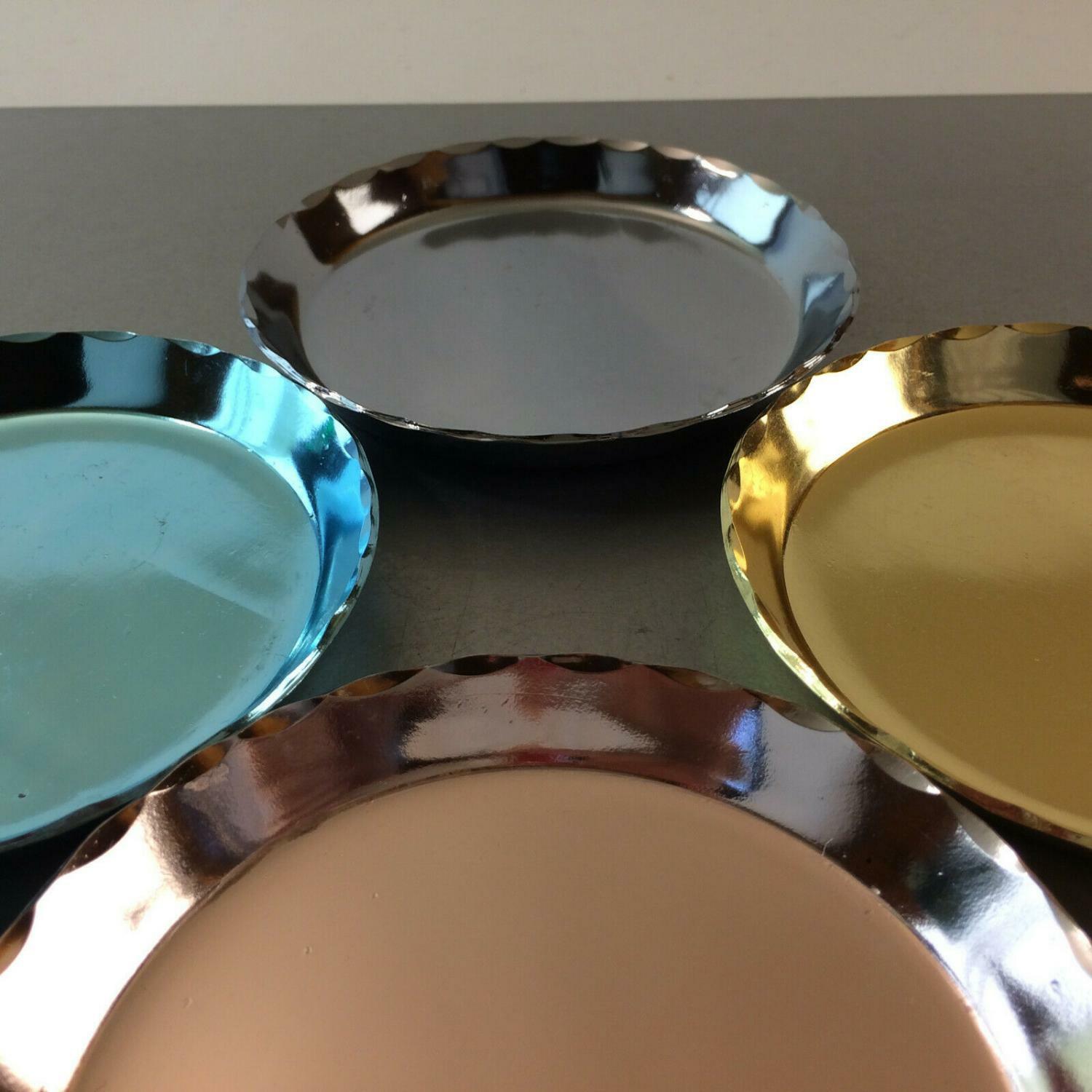4er Set Untersetzer Gläser 50er 60er Alu Metall Blech 12 cm Teller pastell