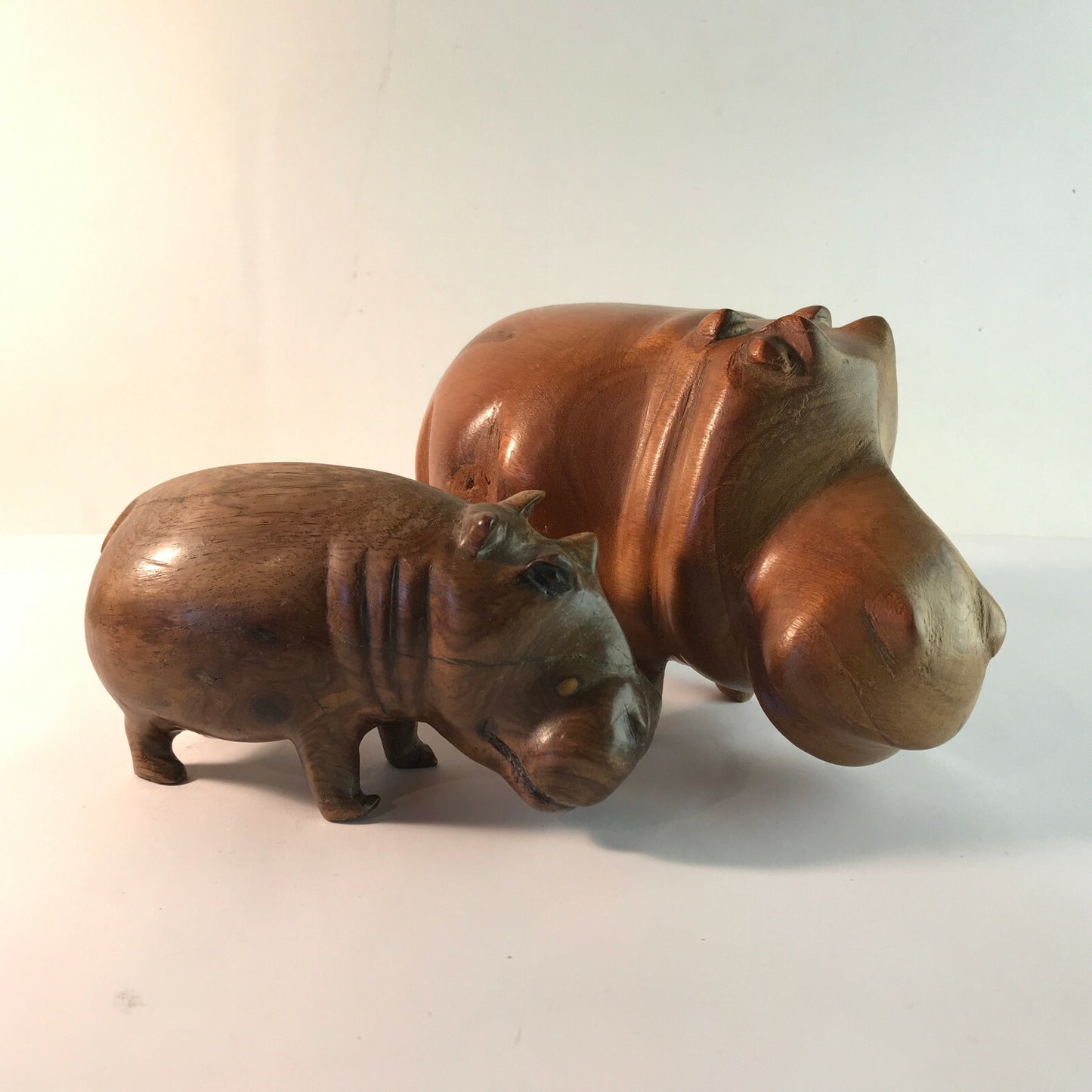 Nilpferd Mutter & Kind Flußpferd Figur Holz MID CENTURY 50er 60er