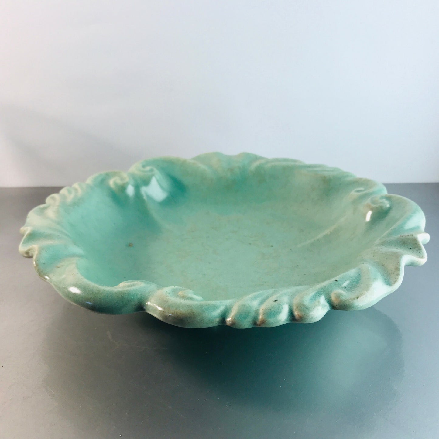 VINTAGE 50er 60er Keramik MID CENTURY pastell grün Schale Schüssel D 27 cm
