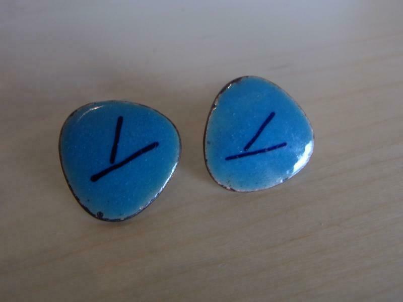 Alte MANSCHETTEN Manschettenknöpfe Kupfer Emaille türkis blau Y Zeichen