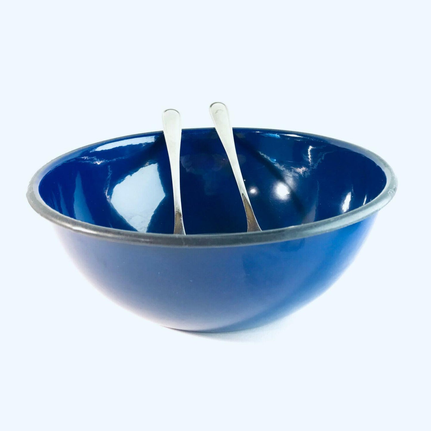 EMAILLE Schüssel D 20,5 cm Email blau Schale + Besteck WMF
