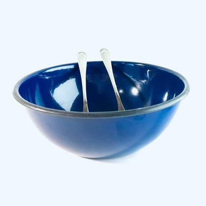 EMAILLE Schüssel D 20,5 cm Email blau Schale + Besteck WMF